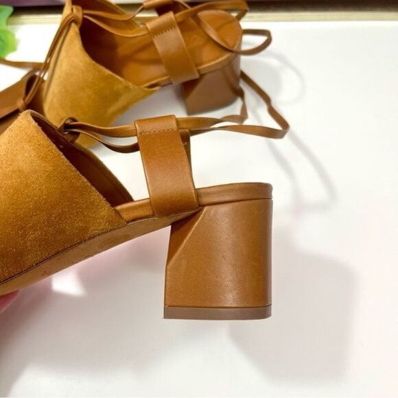 Vince Dunaway Ankle Tie Block Heel Hazelnut Brown Leather Sandal Size 7.5 - Picture 10 of 14